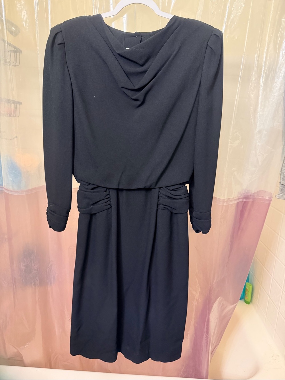 Classic Black Long-Sleeve Draped Waist Dress
